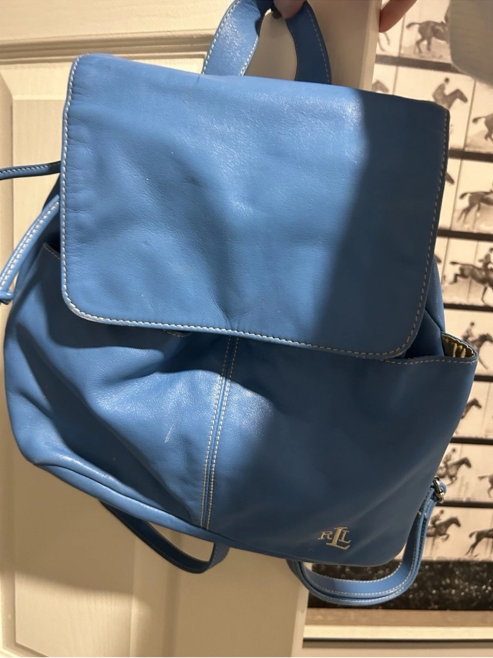 VTG Ralph Lauren Sky Blue Leather Backpack